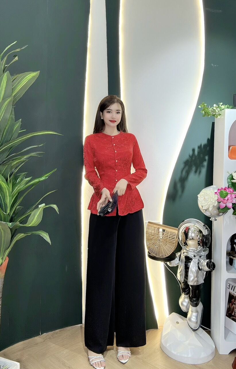 Bộ bà ba gấm 2 da gài nút truyền thống mix quần đen lụa, Bộ bà ba gấm 2 da cao cấp