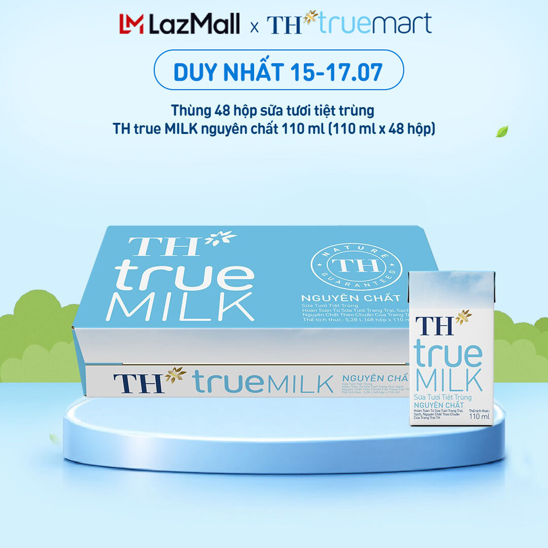 Thùng 48 hộp sữa tươi tiệt trùng  TH true MILK nguyên chất 110 ml (110 ml x 48)