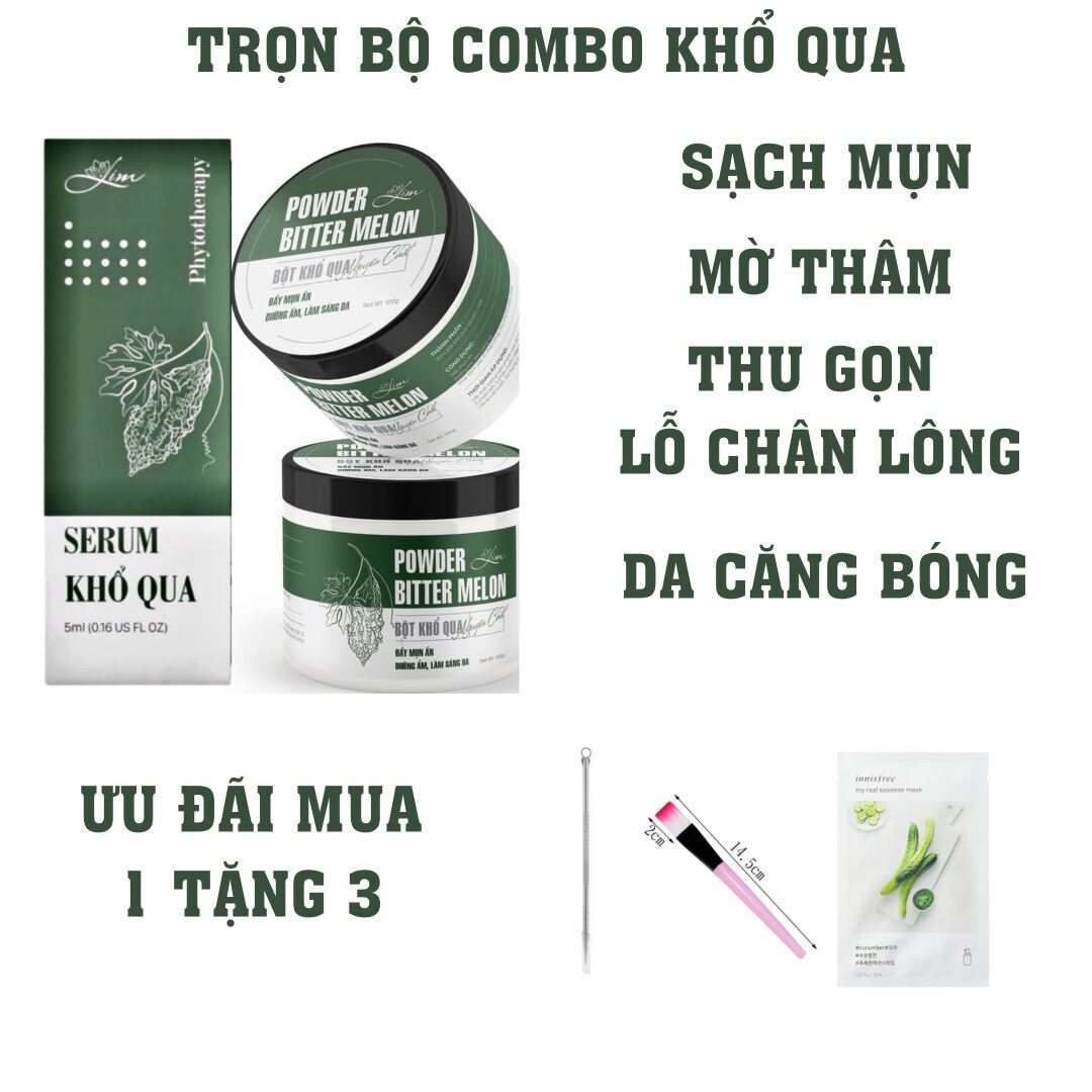 Combo Serum Bột Khổ Qua Mướp Đắng Lim Sạch Mụn Mờ Thâm Nám An Toàn Hiệu Quả