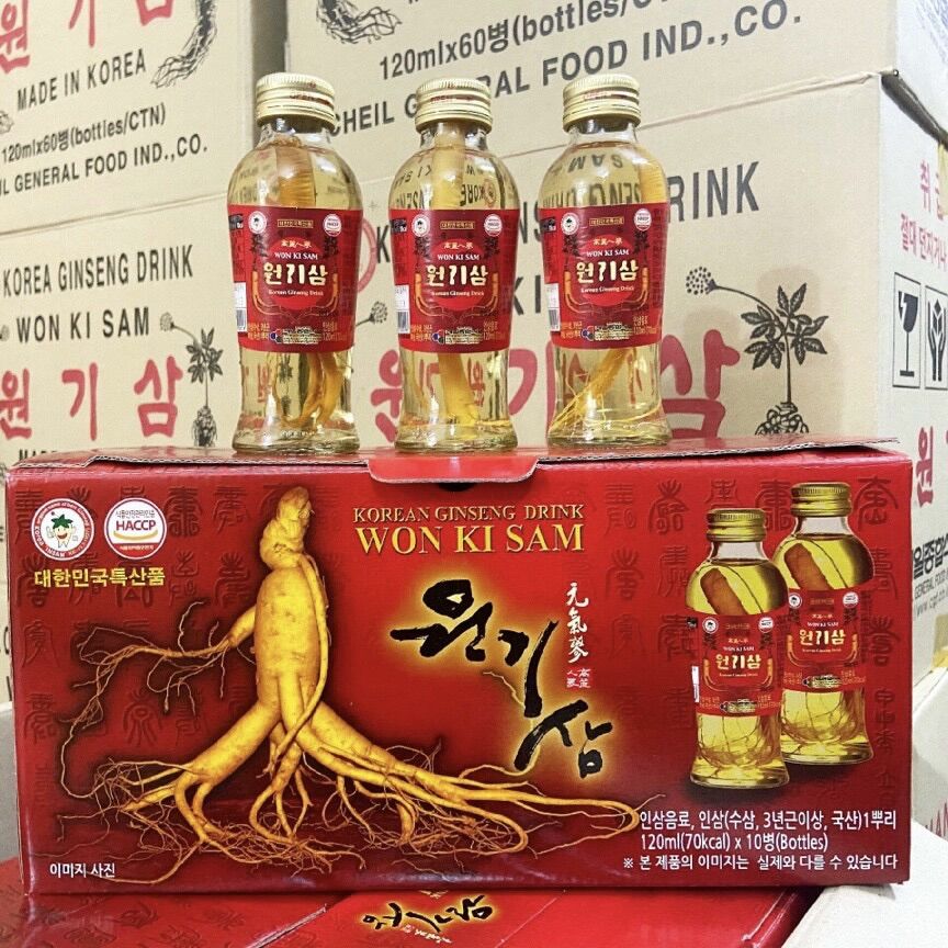 Nước nhân sâm Hàn Quốc có củ WON KI SAM, KGS (Hộp 10 chai)