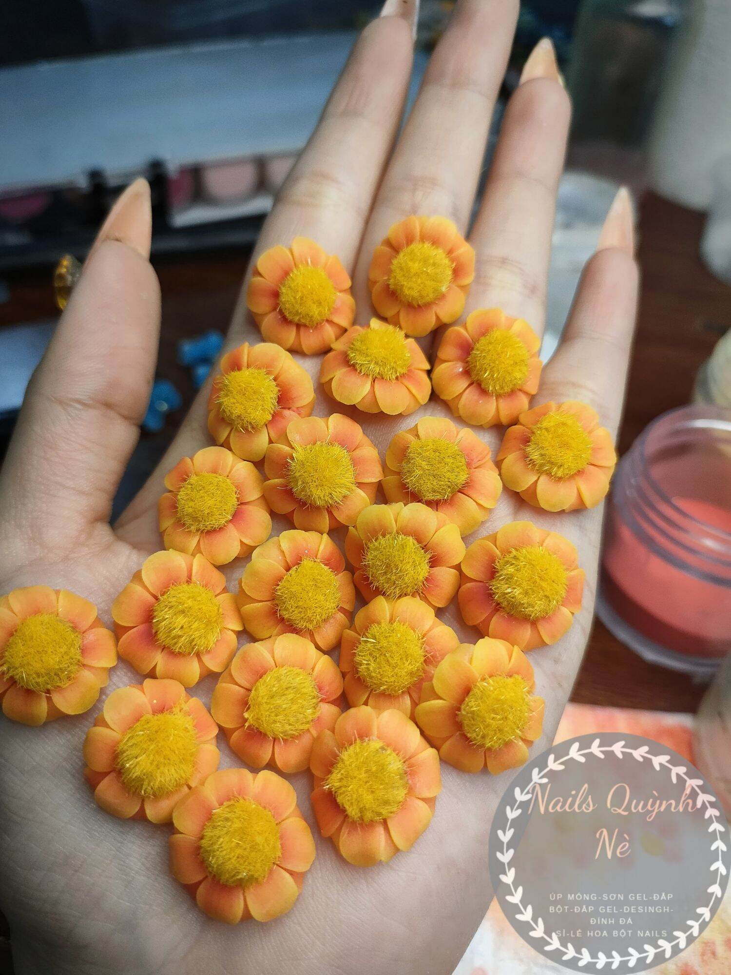 Hoa bột nail hướng dương .set 10 hoa