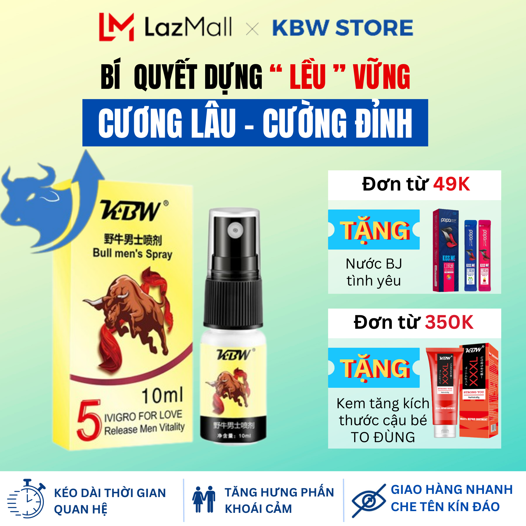 Xịt KBW Tăng Lực - Kéo Dài Thời Gian Cho Nam Trên 40 Phút Hiệu Quả Bất Ngờ (Che Tên sản phẩm)