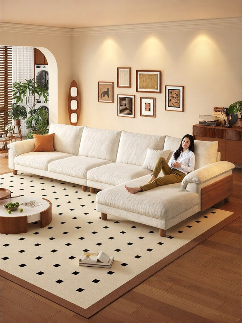 LFF | Removable and Washable L-shaped Sofa for Large Living Rooms Cream-colored Linen Fabric Giá 23,869,000 Đồng*Miễn phí vận chuyển