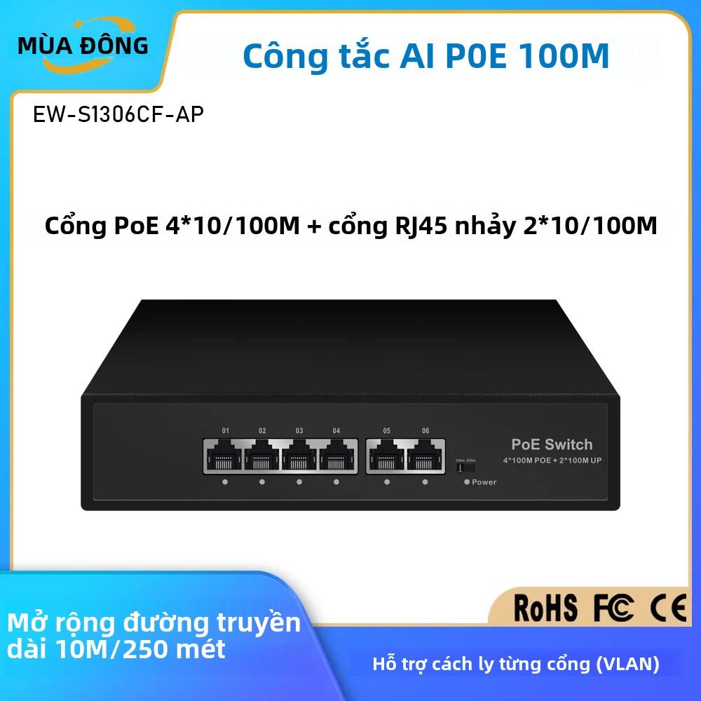 EWIND POE Switch 6 Cổng 10/100Mbps AI Smart Ethernet Switch Với 2 Cổng Uplink RJ45 VLAN Hỗ Trợ Cho Camera IP AP Không Dây