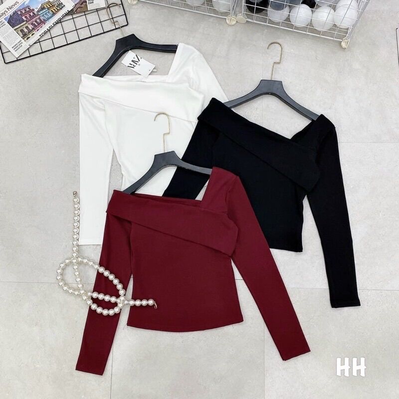Áo thun body tay dài trễ vai