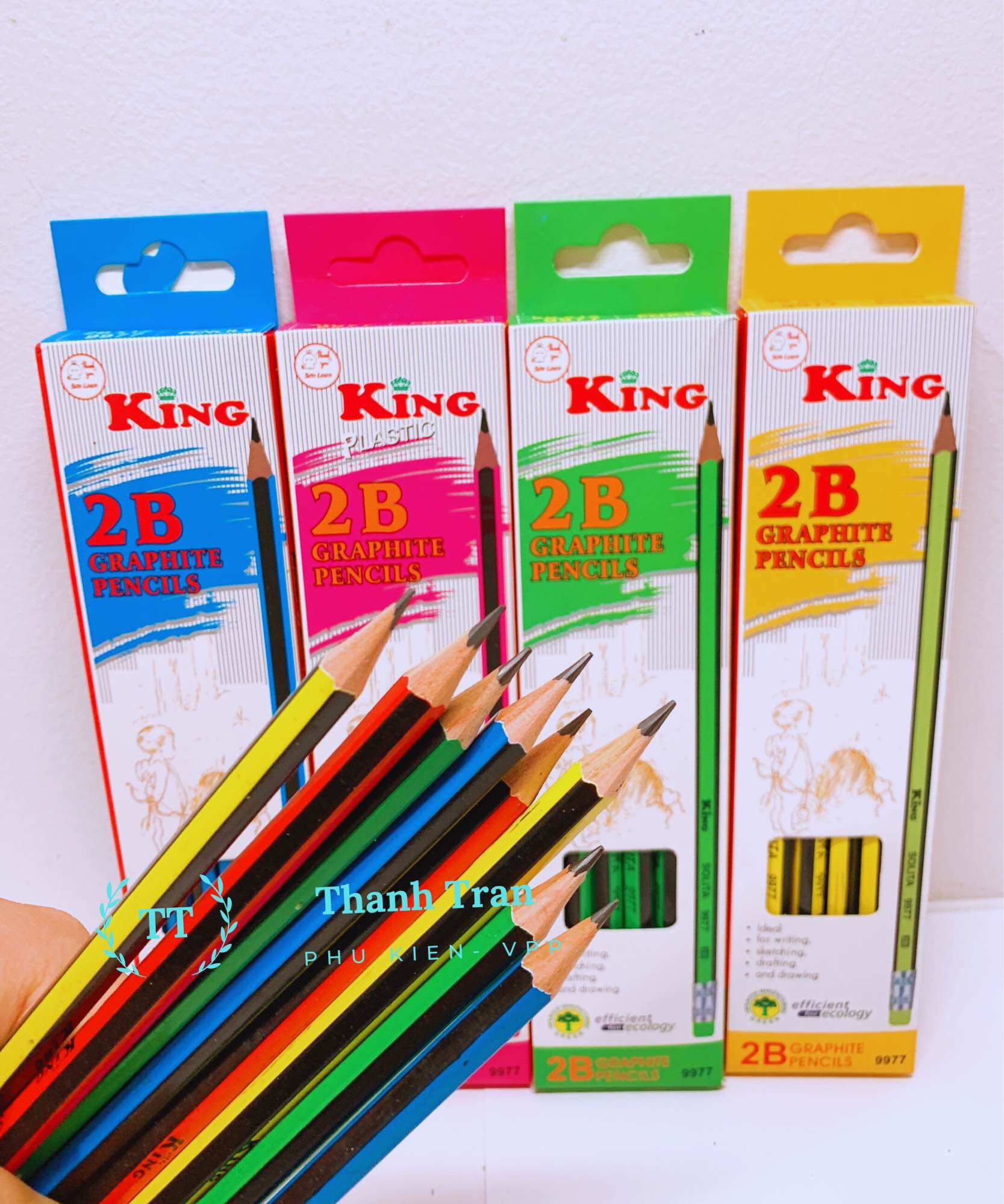 Hộp 12 cây bút chì gỗ 2B KING 9977 (giao màu ngẫu nhiên)