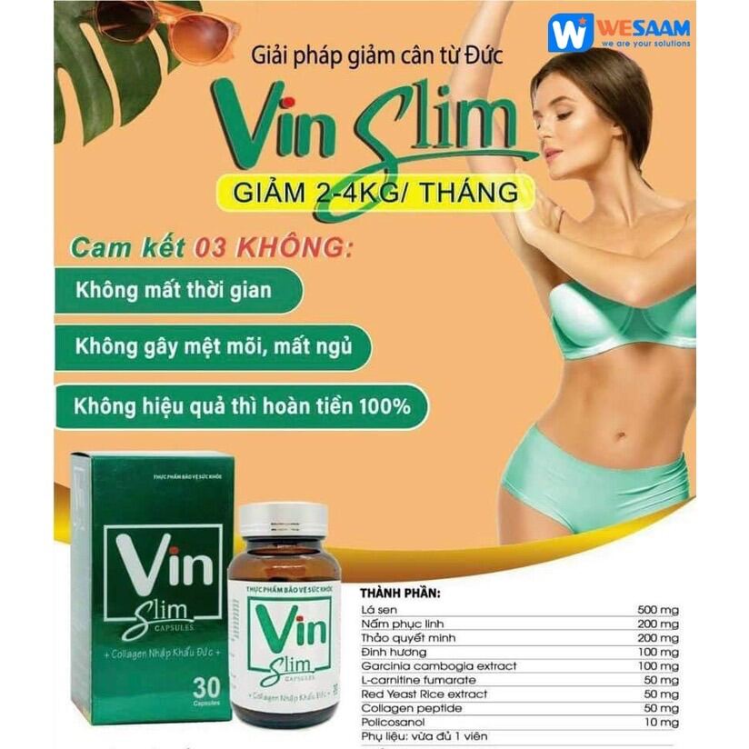 Giảm Cân VIN SLIM ( Hộp 30 viên) - Nguyên liệu NK Đức - Giảm béo phì hiệu quả.