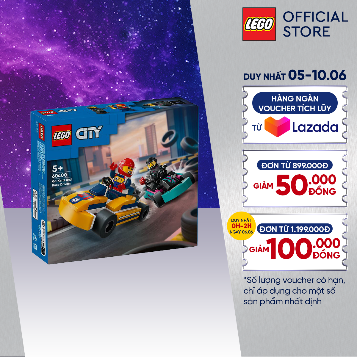 LEGO CITY 60400 Đồ chơi lắp ráp Bộ đôi xe đua Go-karts (99 chi tiết)