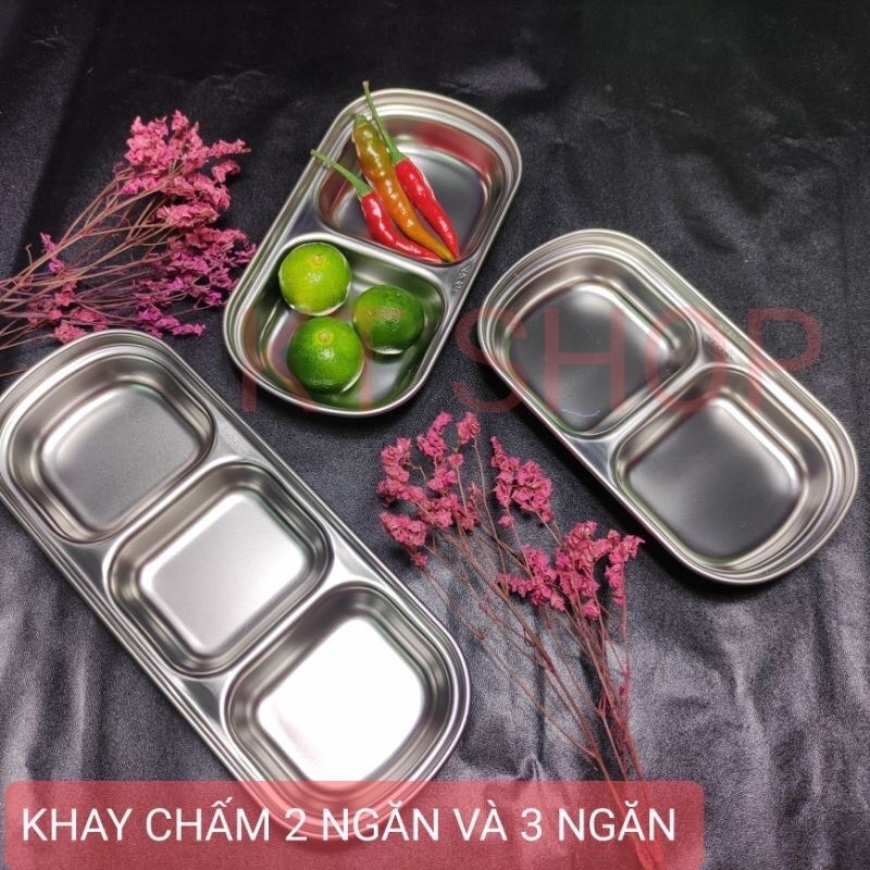 Khay, chén đựng nước chấm 1-2-3 ngăn inoc 304
