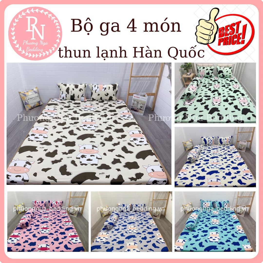 Bộ ga 4 món thun lạnh Hàn Quốc mẫu Bò Sữa