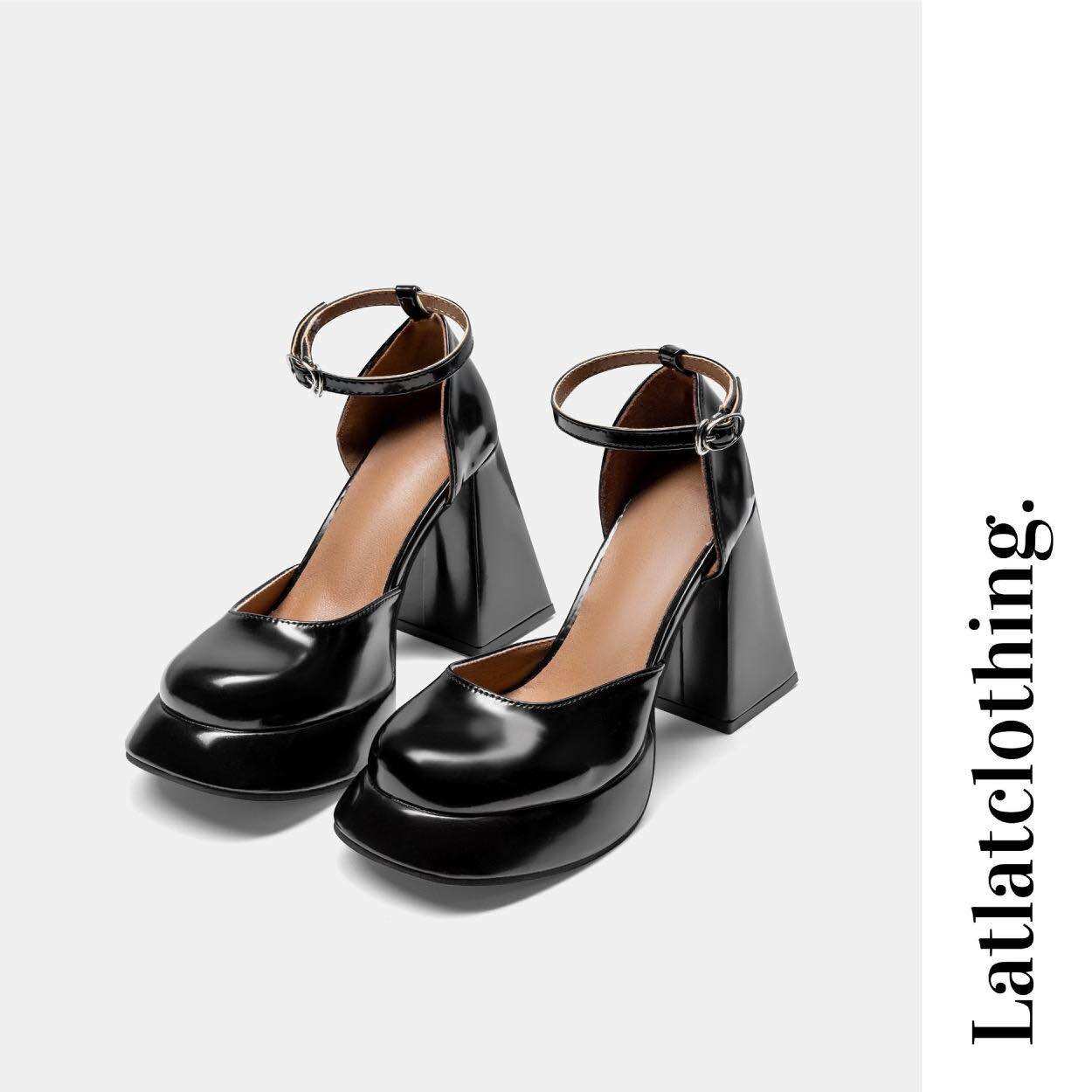 Giày Mary Jane đế cao 9cm siêu sang dành cho nữ - Giày Mary Jane quai gài thời trang trắng đen