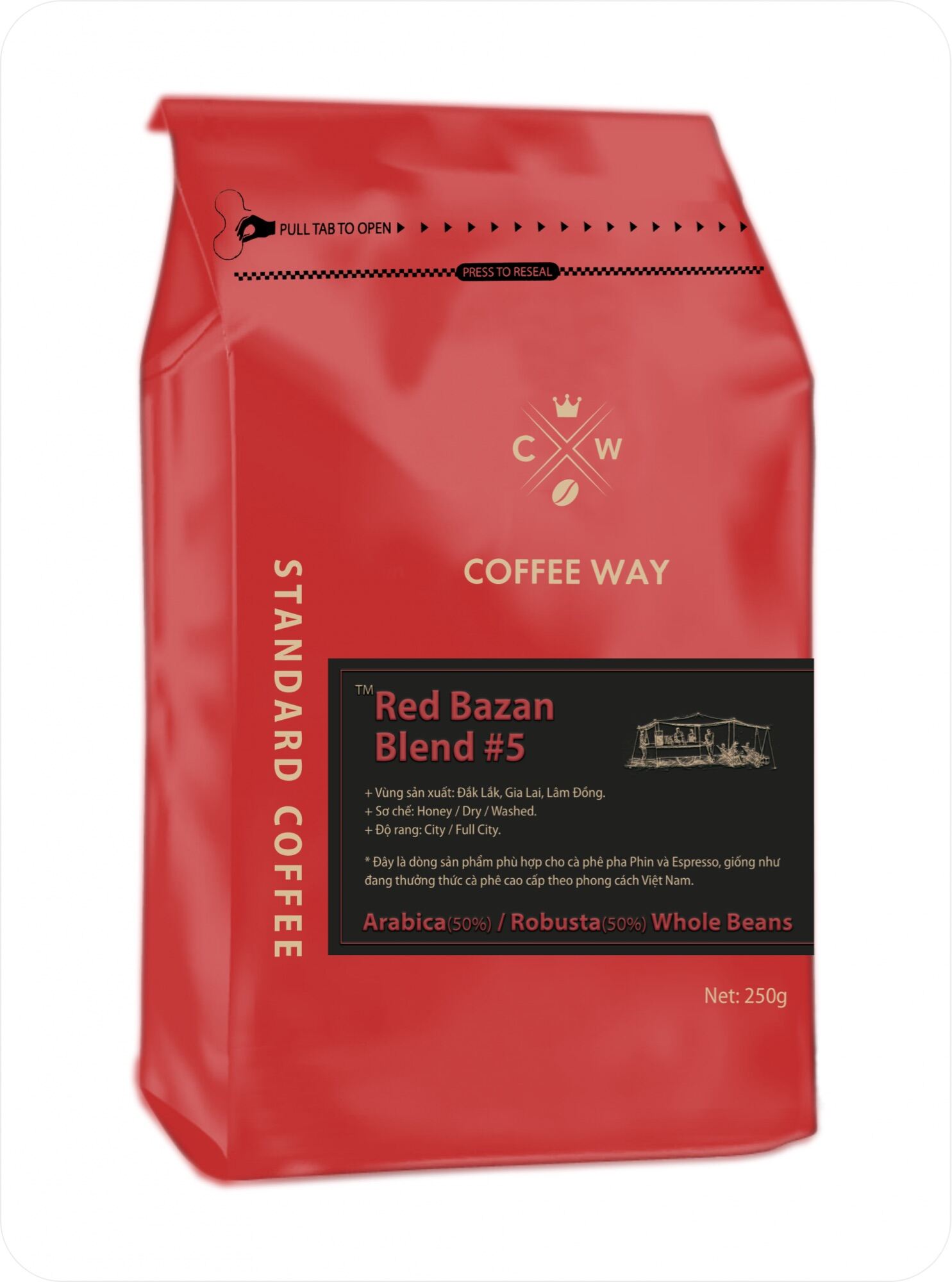 Cà phê rang xay - Coffee way Standard 5 50%Arabica 50%Robusta 250gam
