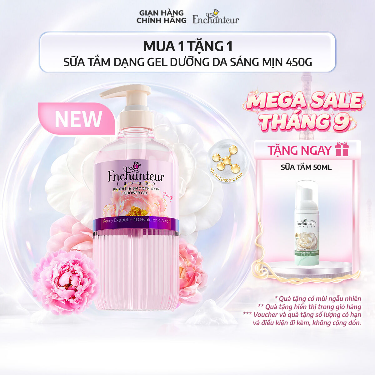 [MUA 1 TẶNG 1] Sữa Tắm Enchanteur Luxury Dạng Gel Dưỡng Da Sáng Mịn Camellia/Peony 400ml + Tặng Sữa tắm Enchanteur Luxury Dạng bọt Camellia 50ml (Quà hiện giỏ hàng)