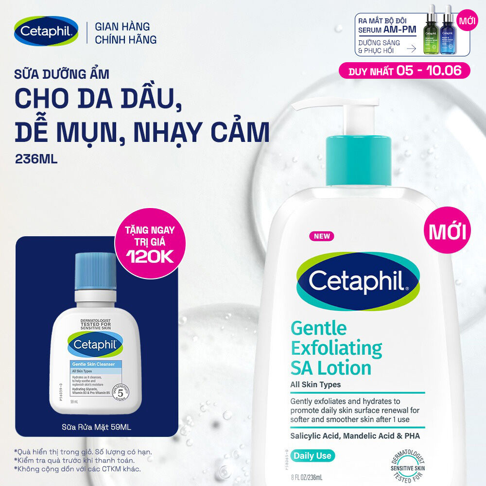 Sữa dưỡng ẩm tẩy tế bào chết cho da mặt và da body CETAPHIL GENTLE EXFOLIATING SA LOTION 236ml