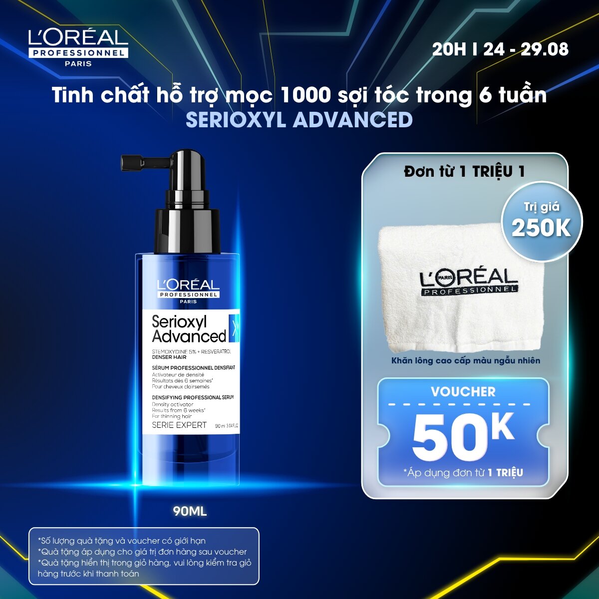 Tinh chất xịt mọc tóc - làm dày tóc L'Oréal Professionnel Serioxyl Advanced 90ml - Dành cho tóc thưa, mảnh, rụng