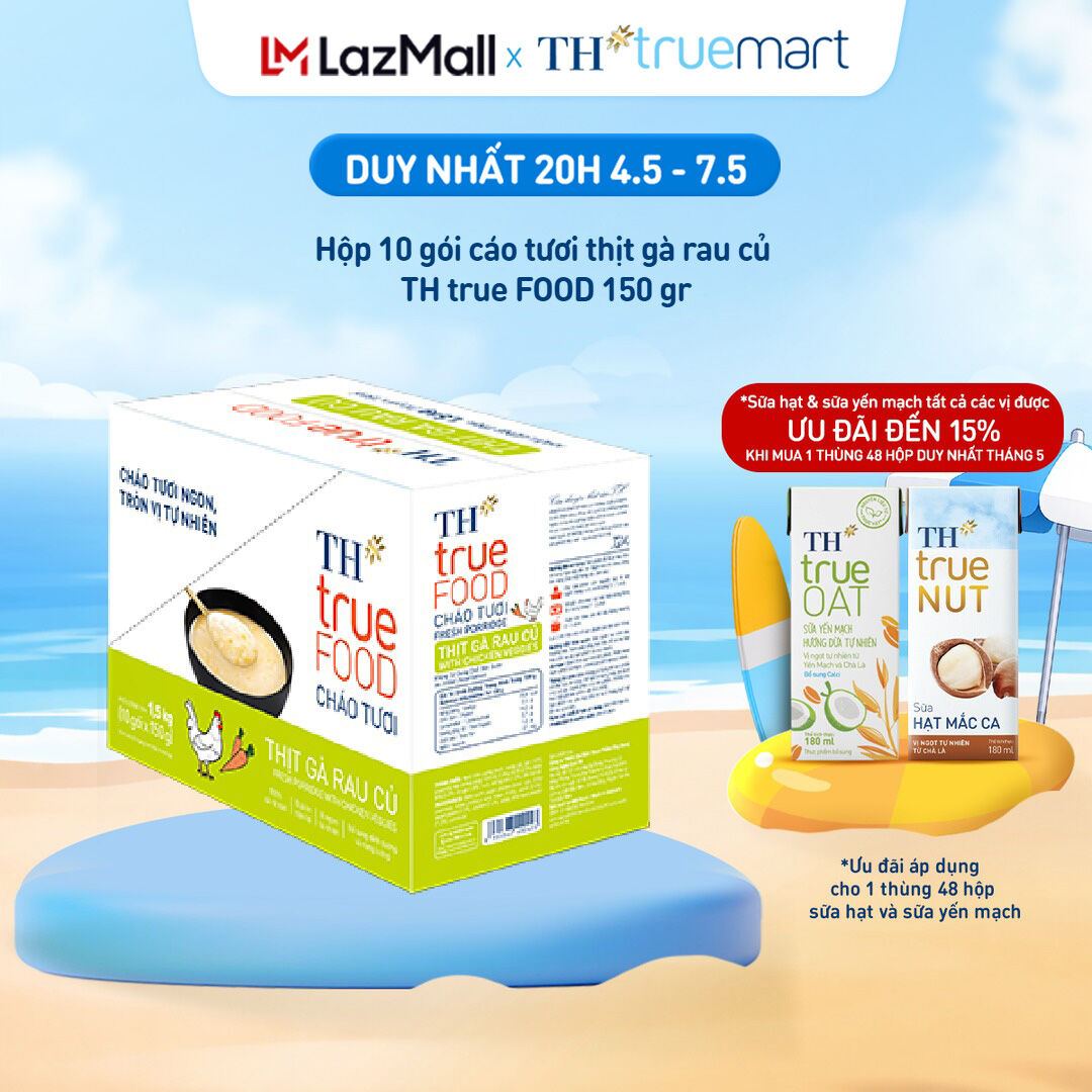 Hộp 10 gói Cháo tươi thịt gà rau củ TH true Food 150 g (150 g x 10 gói)