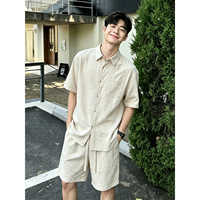 ZHUOCAN | Bộ Áo Ngắn Tay Nam Kiểu Cổ Điển Thoáng Khí Từ Vải Linen