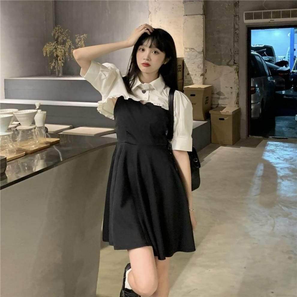 Sét váy + áo sơ mi bèo cộc tay