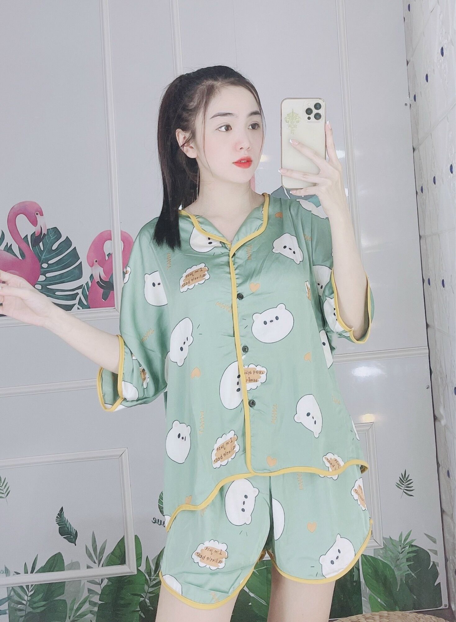 Bộ Pijama cánh tiên tay rộng, bộ pijama đùi nhiều hoạ tiết lụa latin siêu mát, siêu mịn