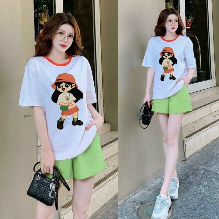 BỘ SHORT COTTON THÊU LOGO Q CHÂU CAO CẤP