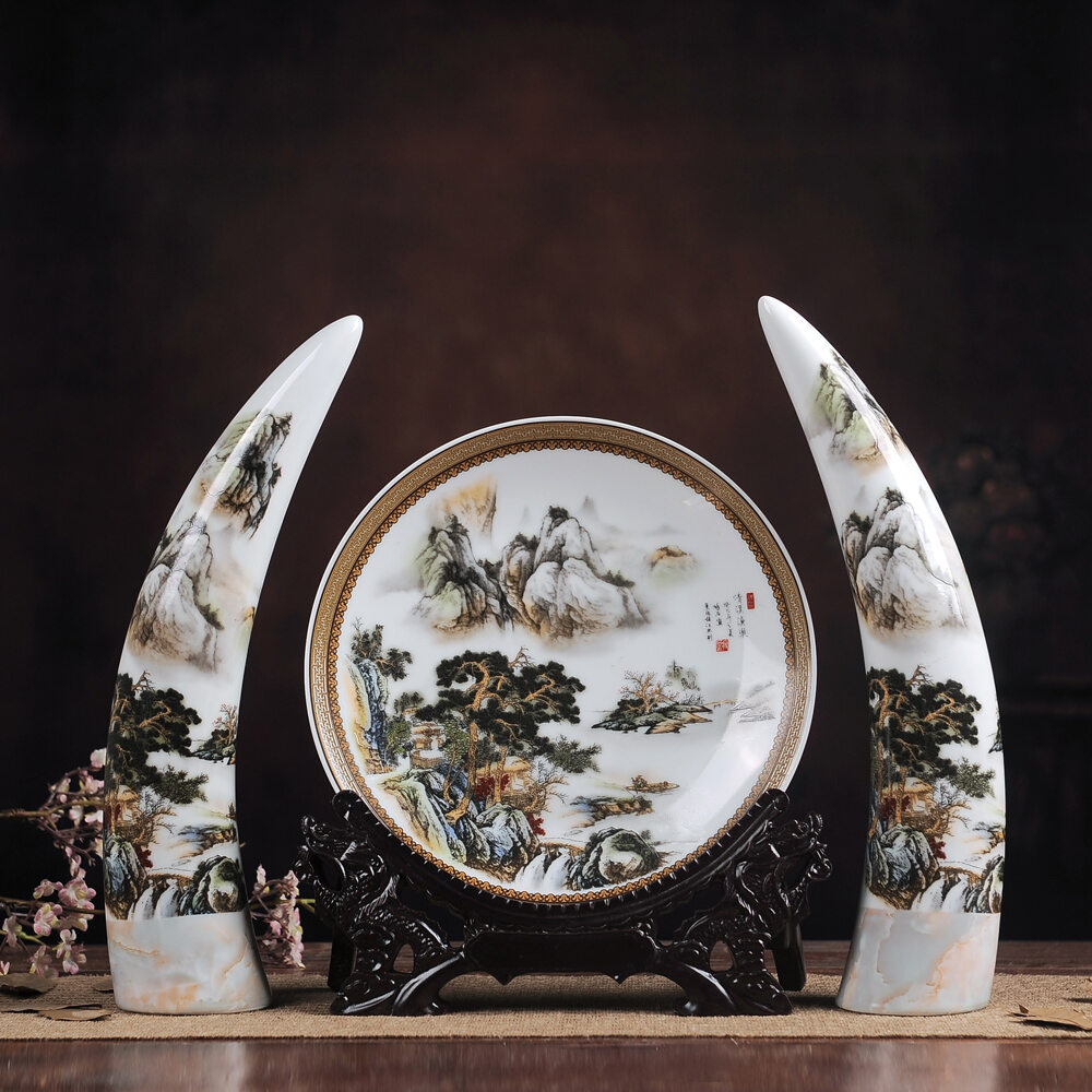 Jingdezhen Ceramic Vase Three-piece Set Decoration Modern-Style Home Decoration Living Room Antique Shelf Table-board Big Medium