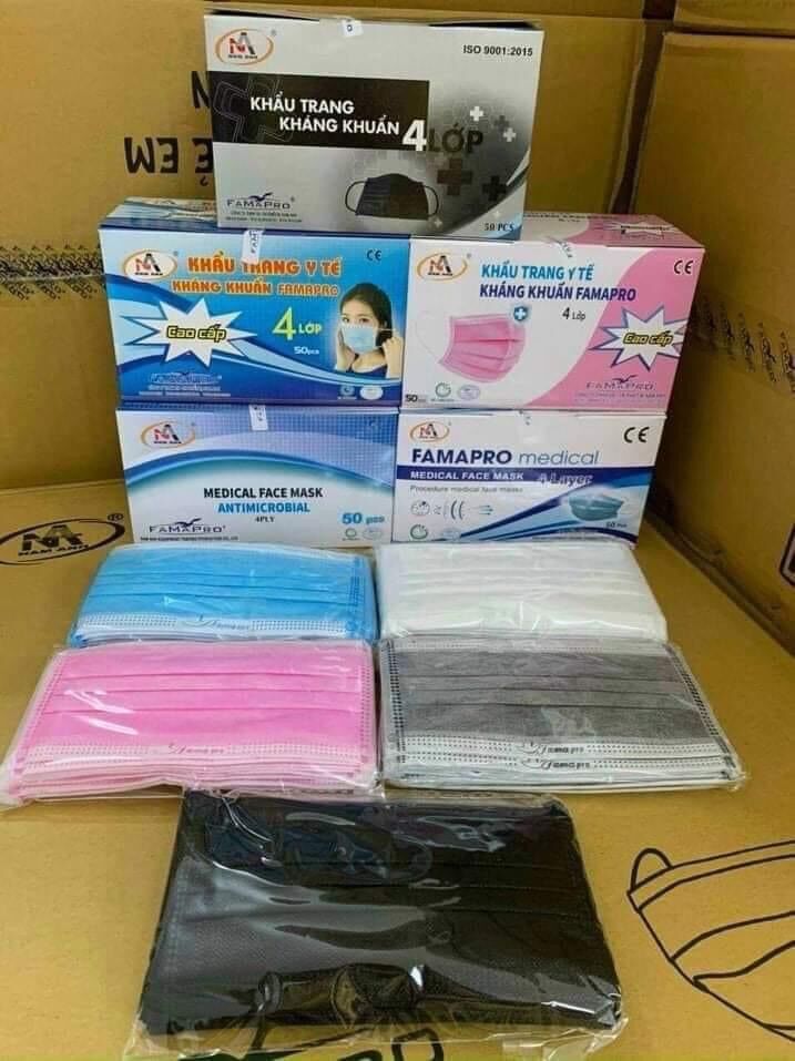 Khẩu trang y tế 4 lớp kháng khuẩn Famapro 4U hộp 50 cái