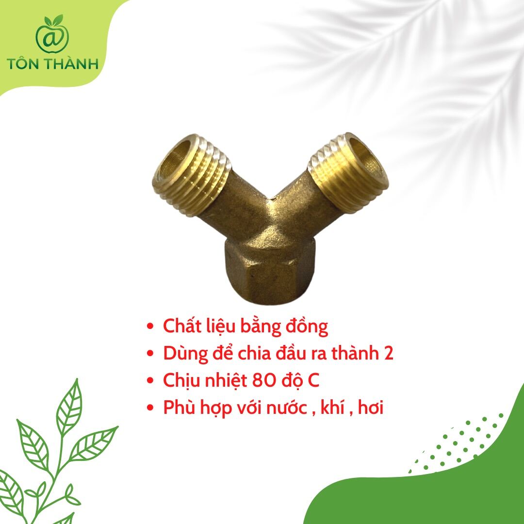 CỤC NỐI CHỮ Y CHỮ T THAU KHỚP CHIA 2 ĐẦU RA RĂNG NGOÀI 14MM