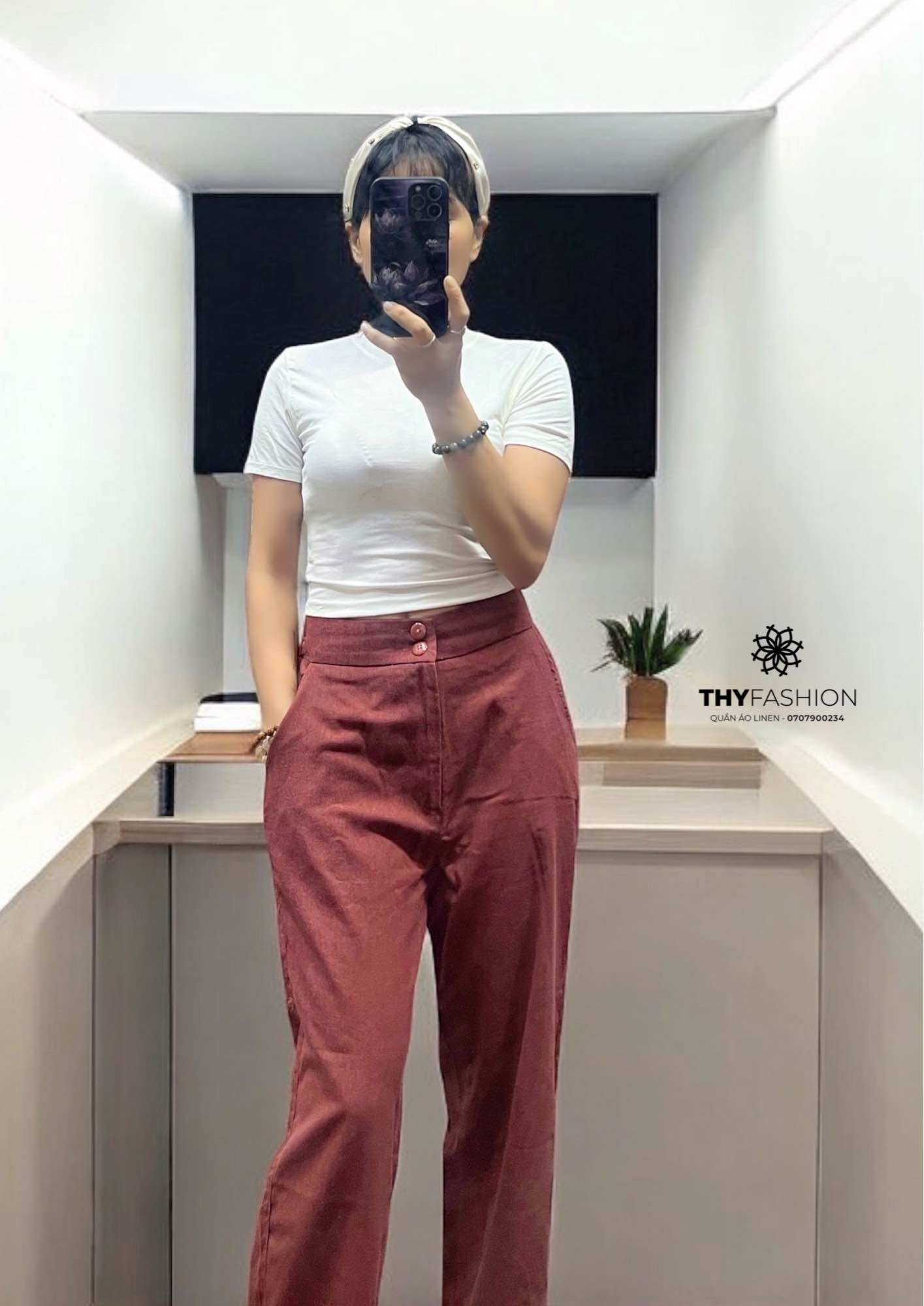 Quần linen suông dây kéo - sau lưng thun