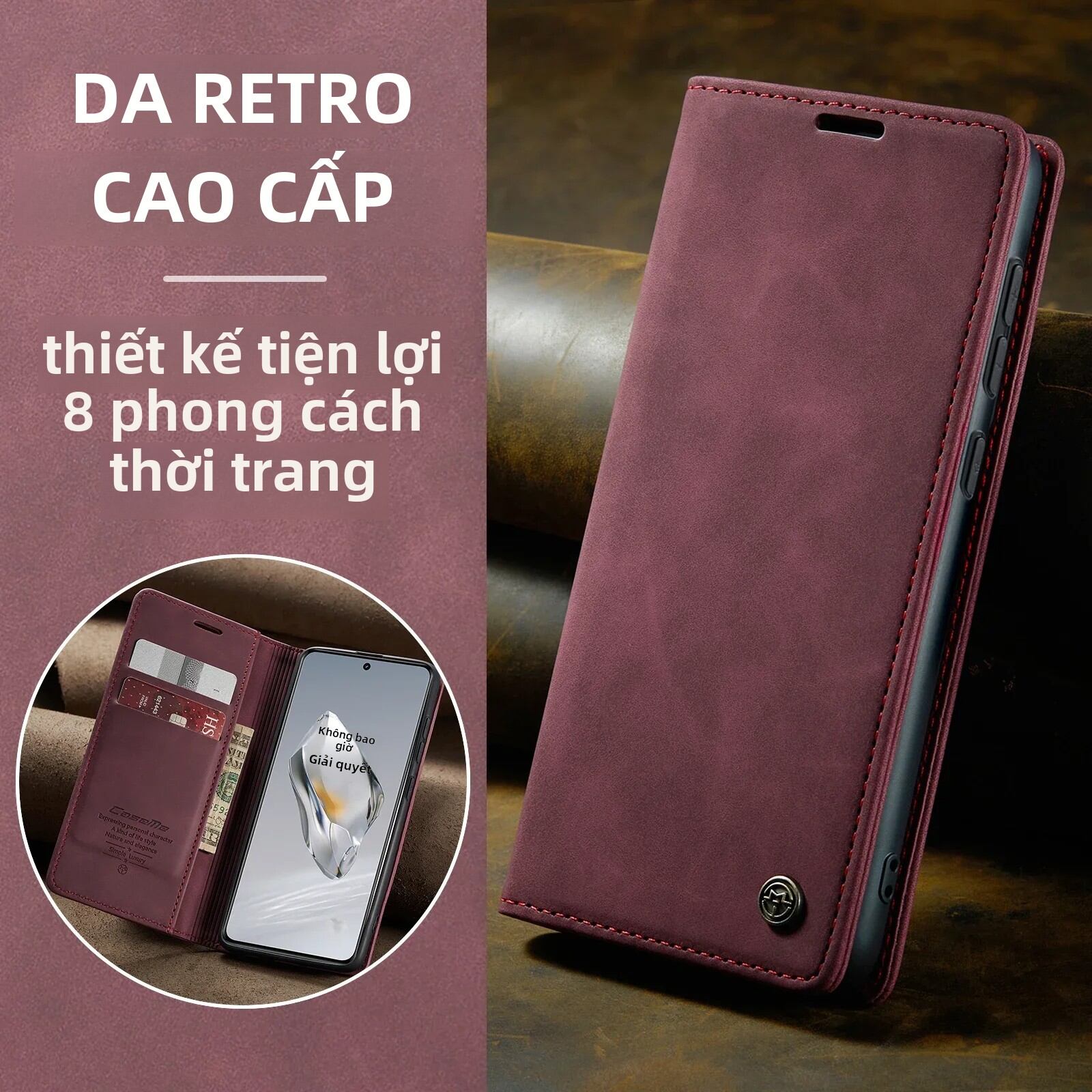 CaseMe Luxury Retro Matte Leather Phone Case Cho OnePlus 13/12/11 5G - Hộp Đựng Thẻ Dạng Ví Lật Chống Sốc