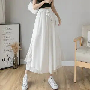 Quần Ống Rộng Lụa Lạnh Chiffon Chiffon 9 Tấc, Quần Váy Kiểu Mỏng 2022 Mùa Hè Cho Nữ, Quần Mặc Thường Ngày Bay Bổng Xếp Ly Cạp Cao Cảm Giác Rủ Xuống