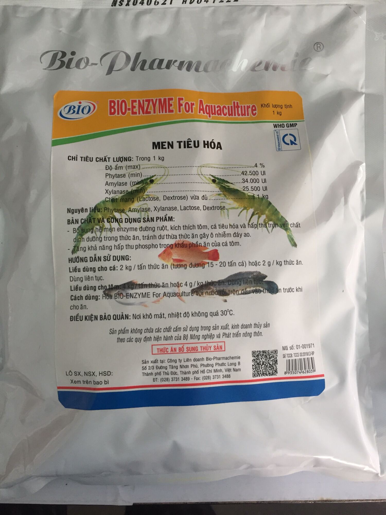 BIO-ENZYME for Aquaculture ( men tiêu hoá dùng chung với kháng sinh) gói 1kg