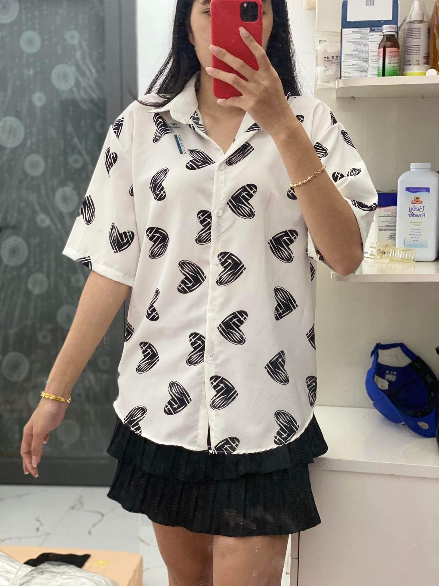 Áo sơmi lụa from rộng 55 - 85kg 💥 hoạ tiết tim