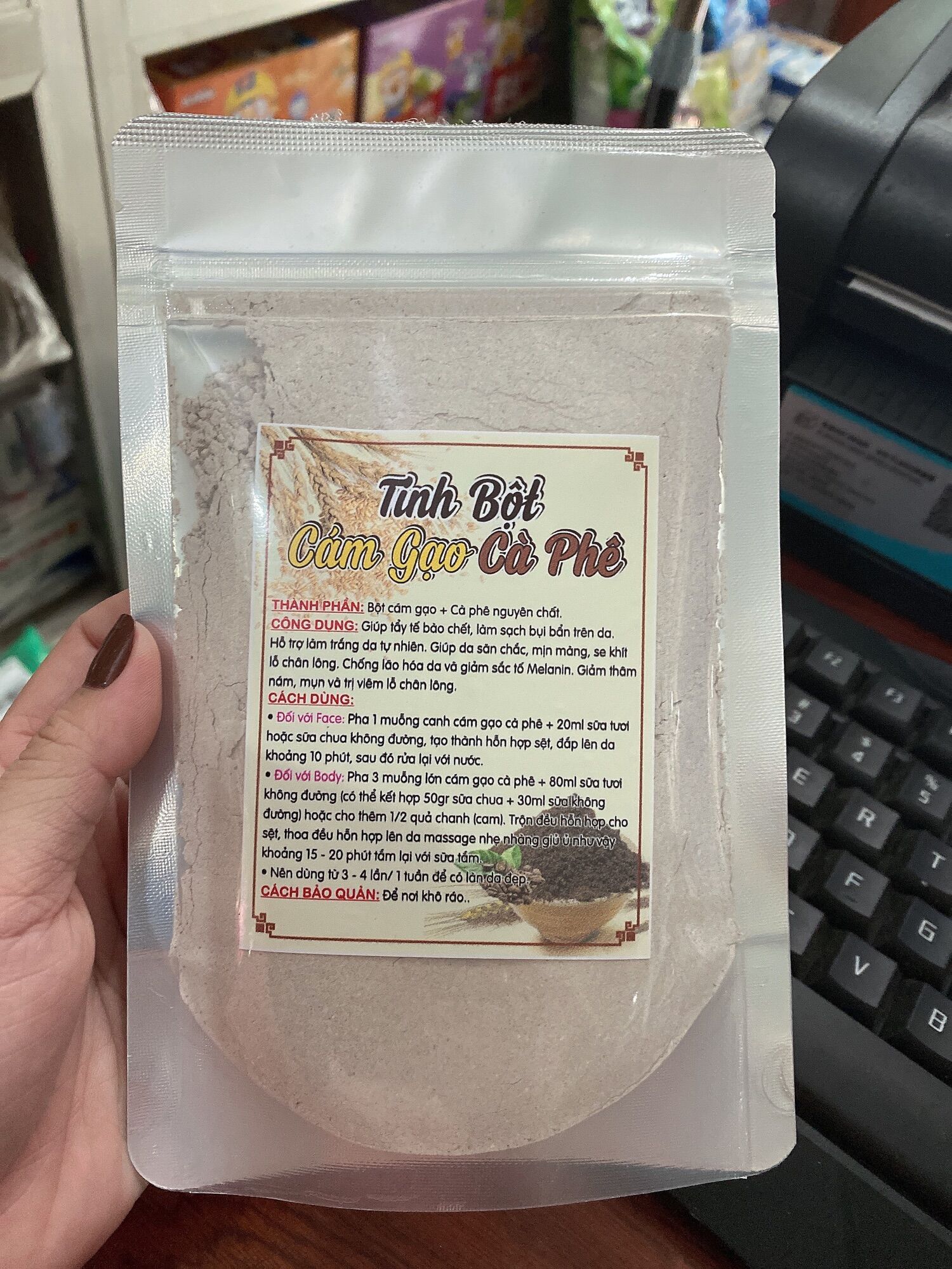Tinh bột cám gạo cà phê dưỡng da trắng sáng ( Gói 100gr )