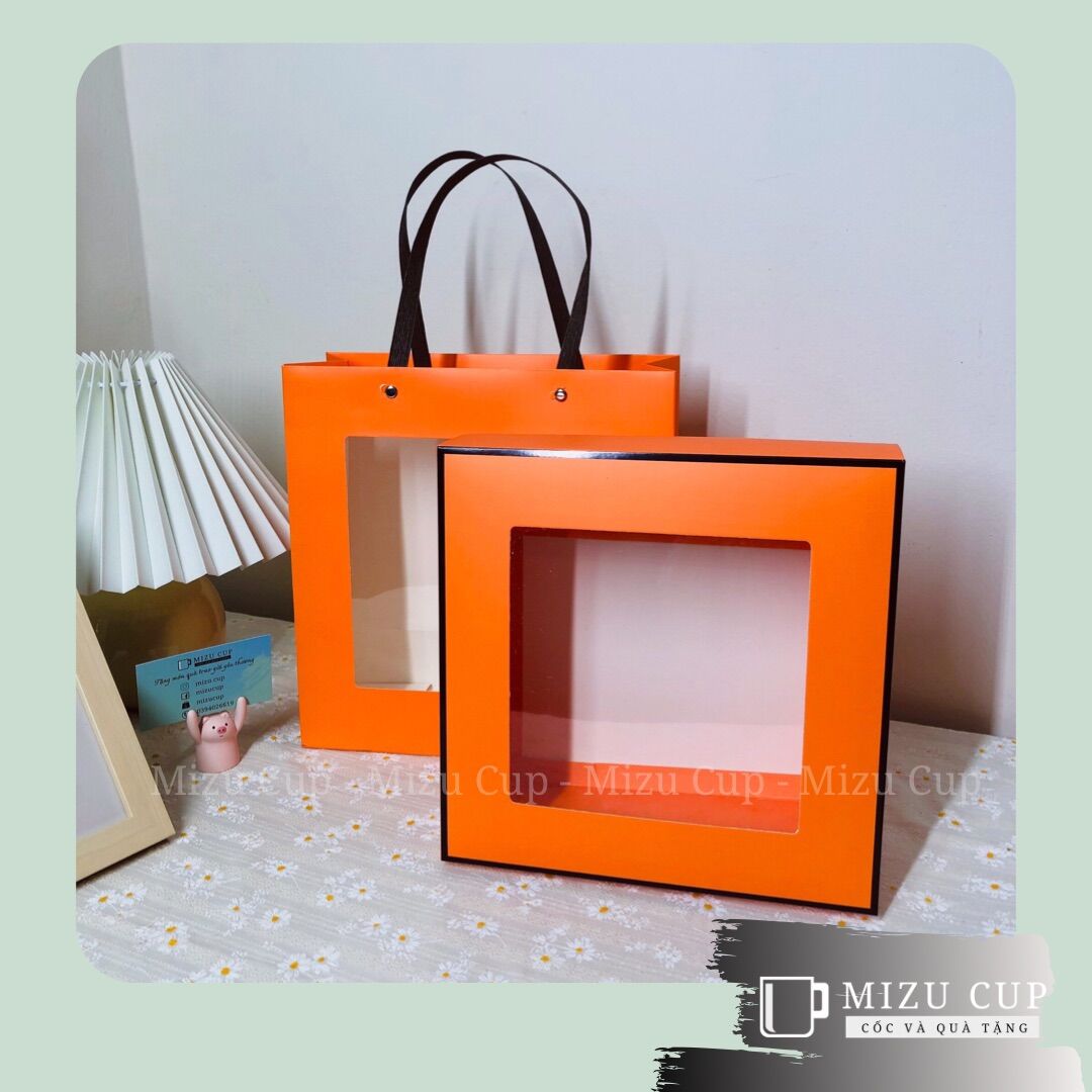 Hộp đựng quà trung thu cao cấp mặt kính có thể gấp gọn kích thước 20.58cm