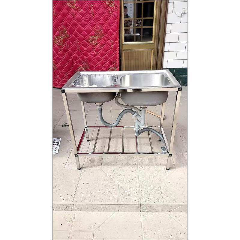 Chậu rửa chén 2 hộc inox ( gồm: chậu, chân, vòi, bộ xả)