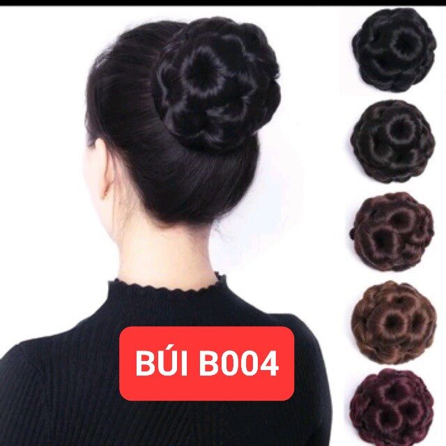 BÚI TÓC GIẢ XOĂN HOA CÓ SẴN KẸP GẮP