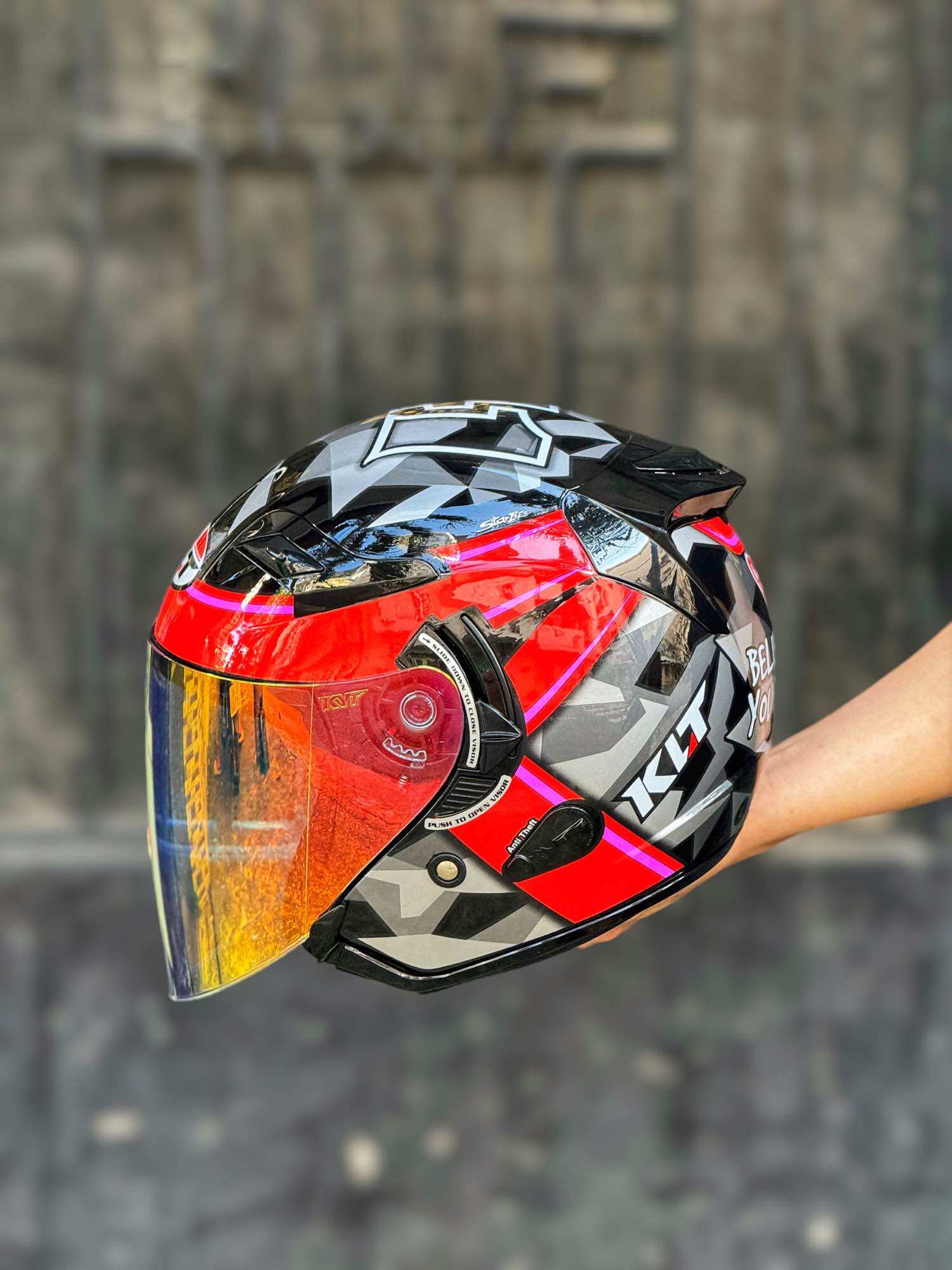 Mũ 3/4 2 kính klt venom fuxia mới nhất 2023,logo kyt, thùng và bh 12 tháng