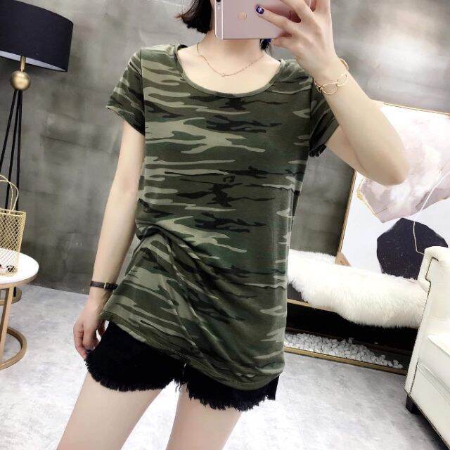 áo Thun nữ rằn ri họa tiết lính Mỹ