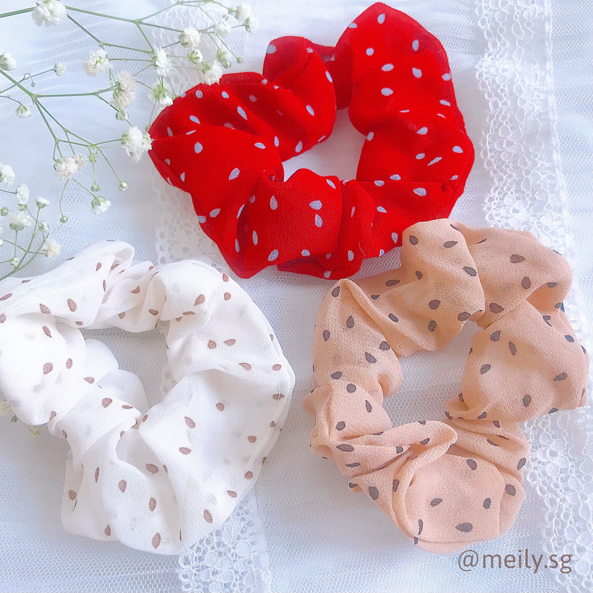 Cột tóc Scrunchies chấm bi tiểu thư Meily Store