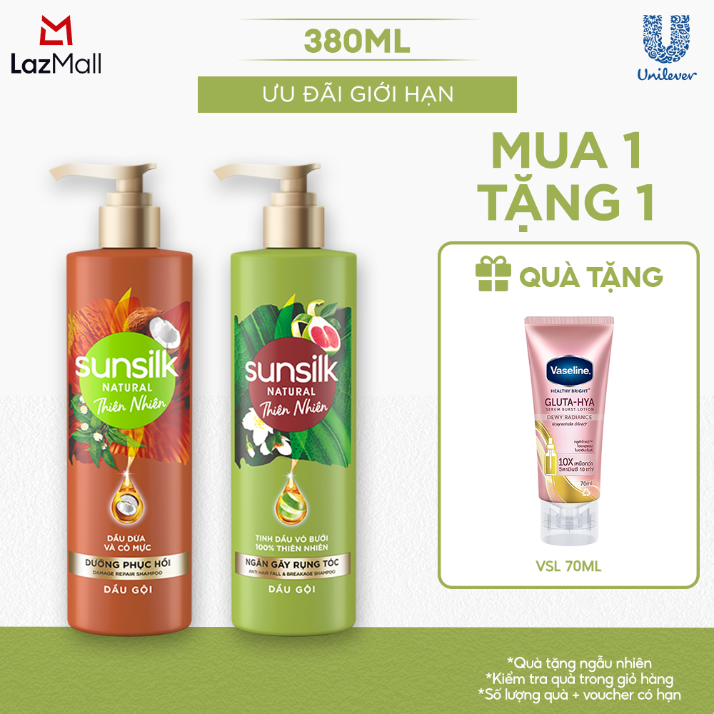 Dầu gội Sunsilk Thiên Nhiên 380ml Ngăn Gãy Rụng Tóc và Dưỡng Phục Hồi