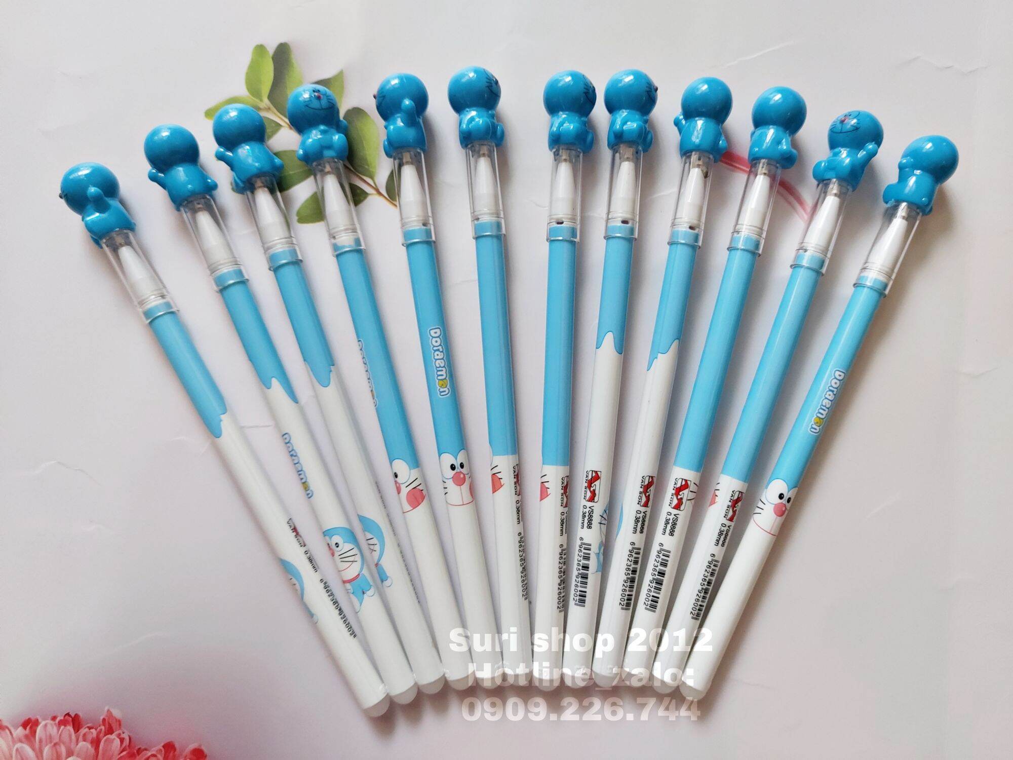 Hộp 12 cây bút gel mực xoá được ngòi 0.38mm nắp gắn hoạ tiết hoạt hình dễ thương