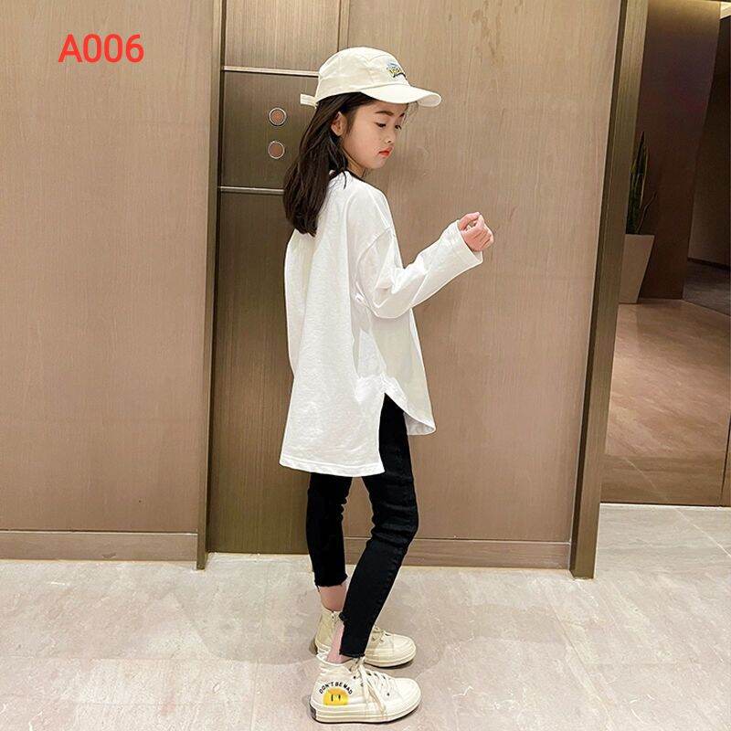 Áo sơ mi dài đuôi tôm dáng dài cho bé gái
