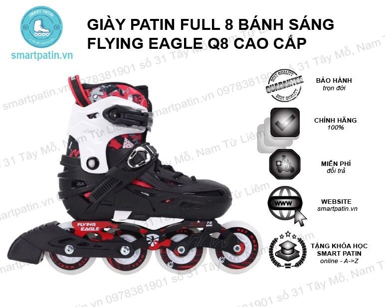 Tặng tất patin Giày patin Flying Eagle Q8 đen đỏ chính hãng cao cấp