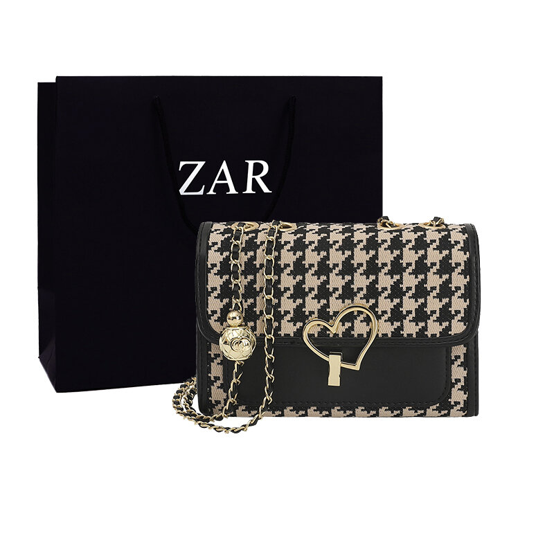 Túi Nhỏ Cảm Giác Cao Cấp Hàng Chính Hãng Hồng Kông Túi Đeo Chéo Dây Xích Đeo Vai Họa Tiết Houndstooth Dễ Phối Thời Trang Mẫu Mới 2024 Cho Nữ