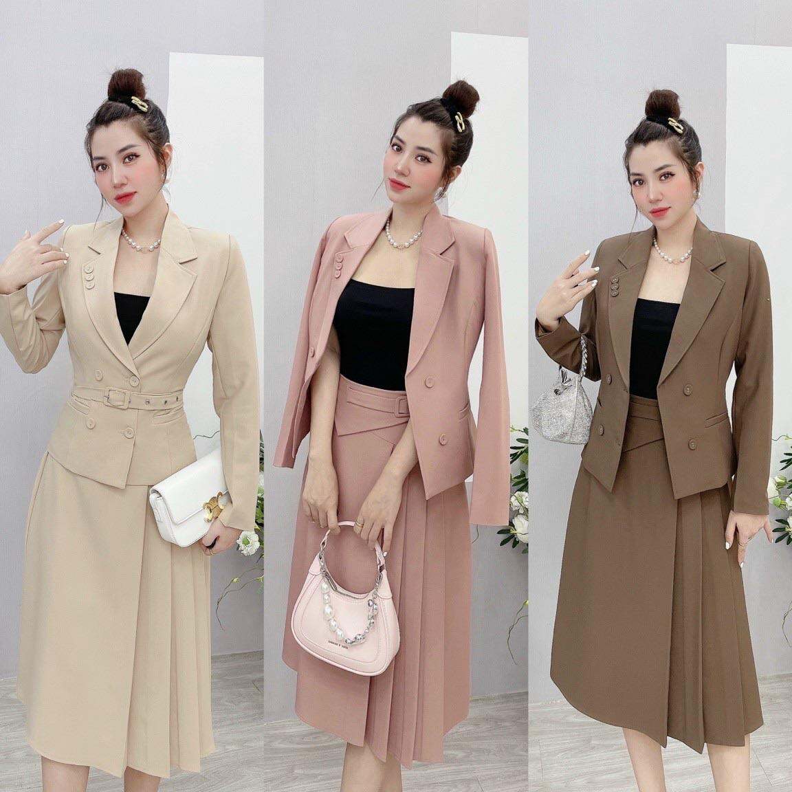 Bộ đồ vest nữ công sở  096( áo vest + chân váy ) chất liệu hàn cao cấp