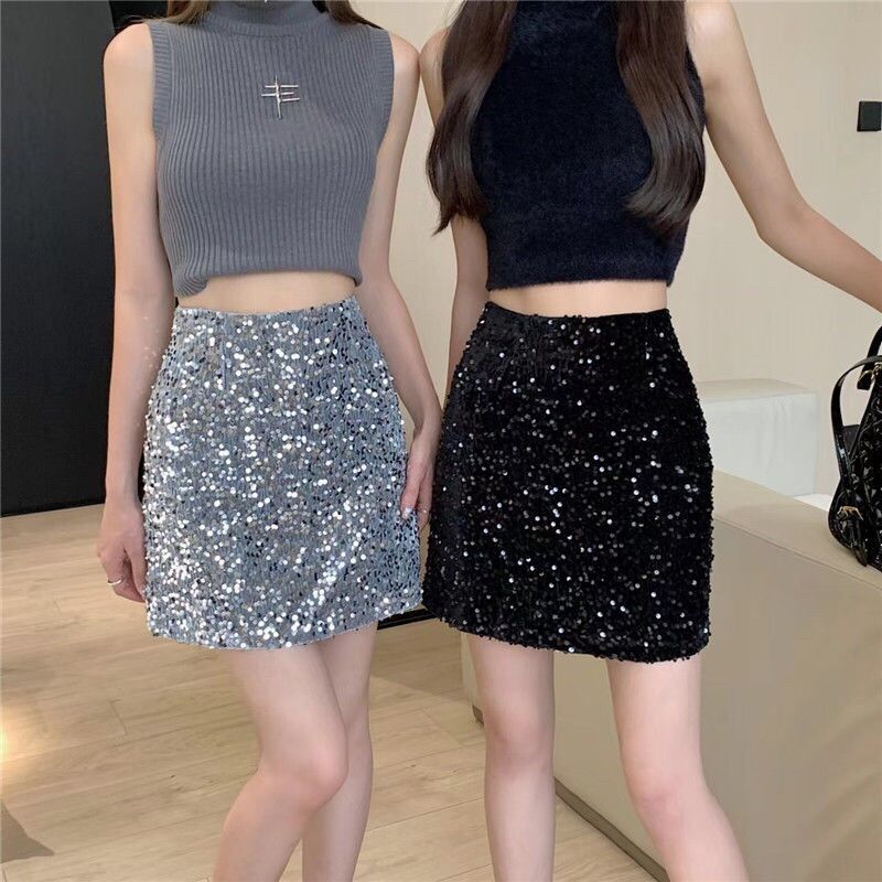 Chân váy kim sa nhung dáng ngắn