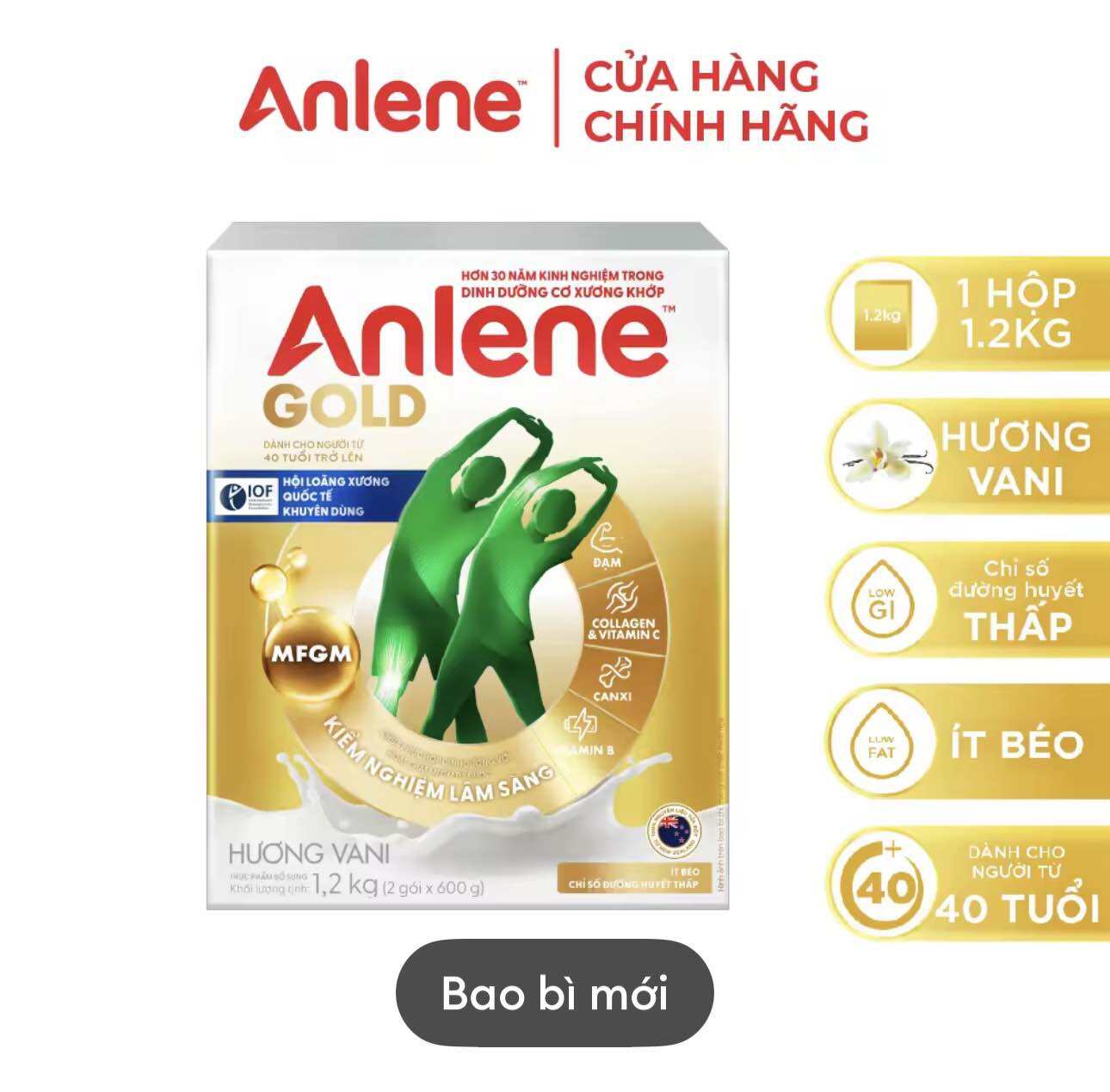 [Mẫu Mới] Sữa bột Anlene Gold 5X hương Vani hộp giấy 1.2kg