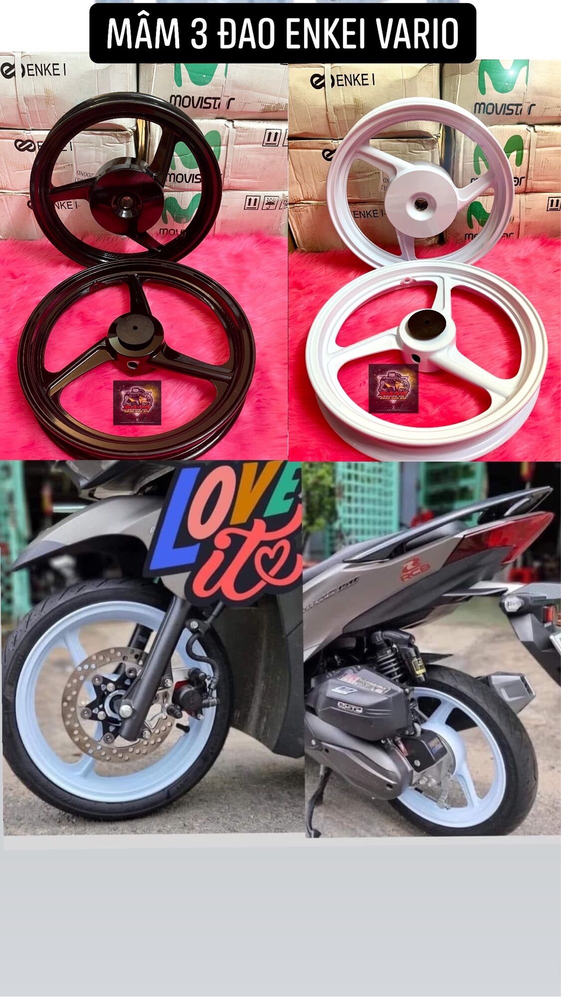 Vành mâm 3 đao hiệu enkei size 14 inches cho vario/click..