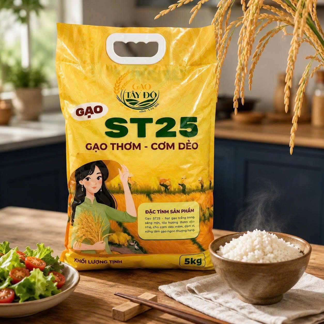 GẠO TÂY ĐÔ ST25 100% NGUYÊN CHẤT TÚI 5KG ( 100% GẠO ST25 CHÍNH HÃNG KHÔNG PHA TRỘN - GẠO THƠM, CƠM DẺO )