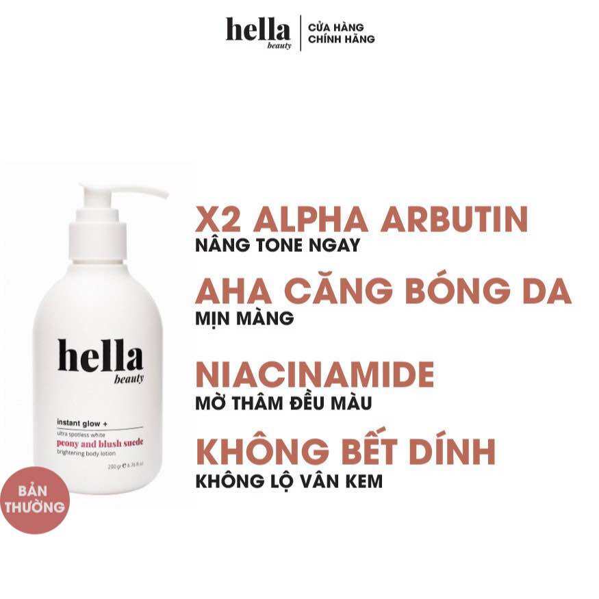 HOÀN TIỀN 15% - Kem body trắng da Nâng tone tức thì Dưỡng ẩm Chống nắng Hella Beauty 200g